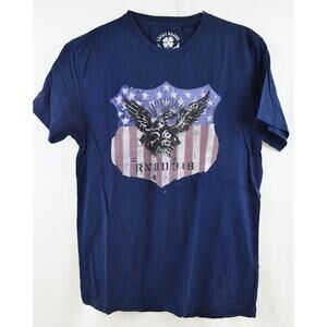 Lucky Brand Men's Eagle on American Flag Shield T-Shirt, Small, Navy Blue